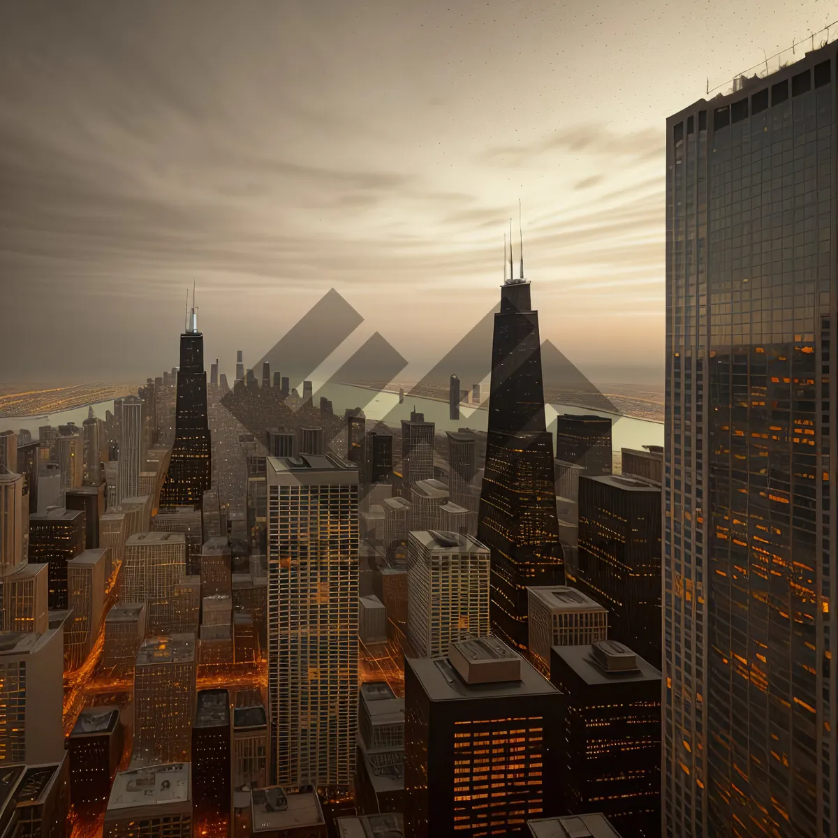 Picture of Cityscape Skyscrapers at Sunset - Urban Marvels