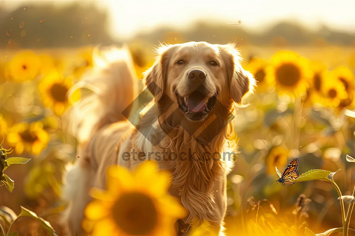 Picture of Cute Golden Retriever Puppy Sitting in Studio Portrait