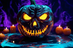 Spooky pumpkin lantern glowing in the night