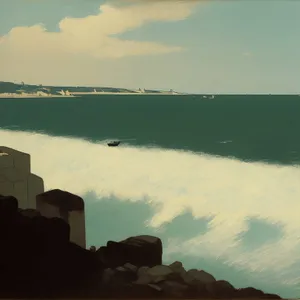 Scenic Sunset over Coastal Landscape with Breaking Waves