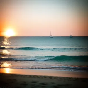 Tropical Sunset over Beach and Ocean