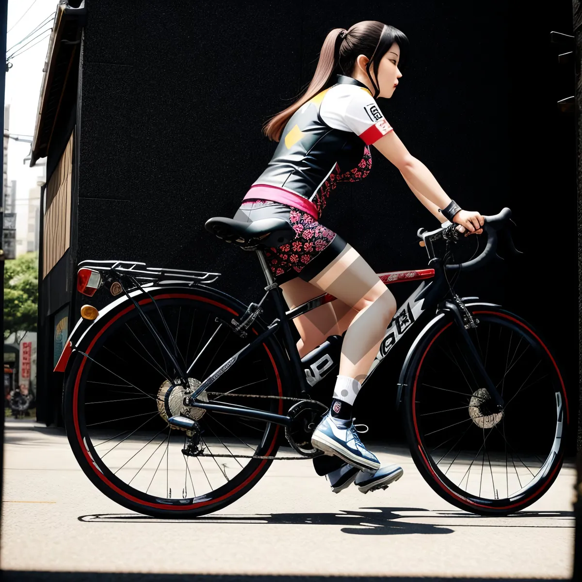 Picture of Active cyclist enjoying summer mountain biking adventure outdoors.