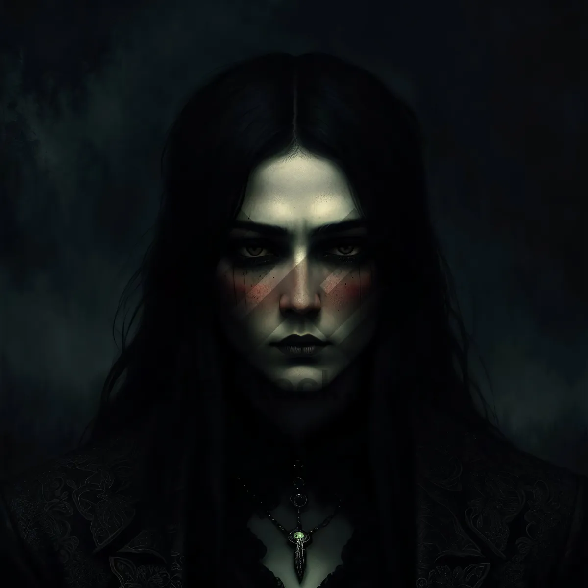 Picture of Attractive brunette model with dark makeup and mask