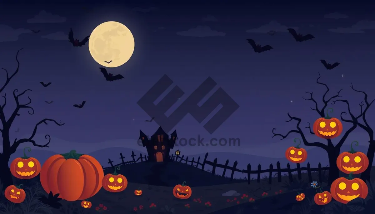 Picture of Spooky cemetery under moonlit night sky.