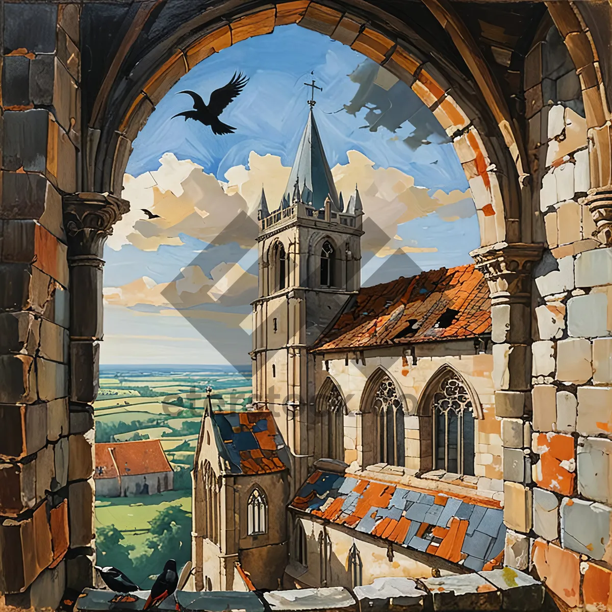 Picture of Ancient Church Tower in Medieval England