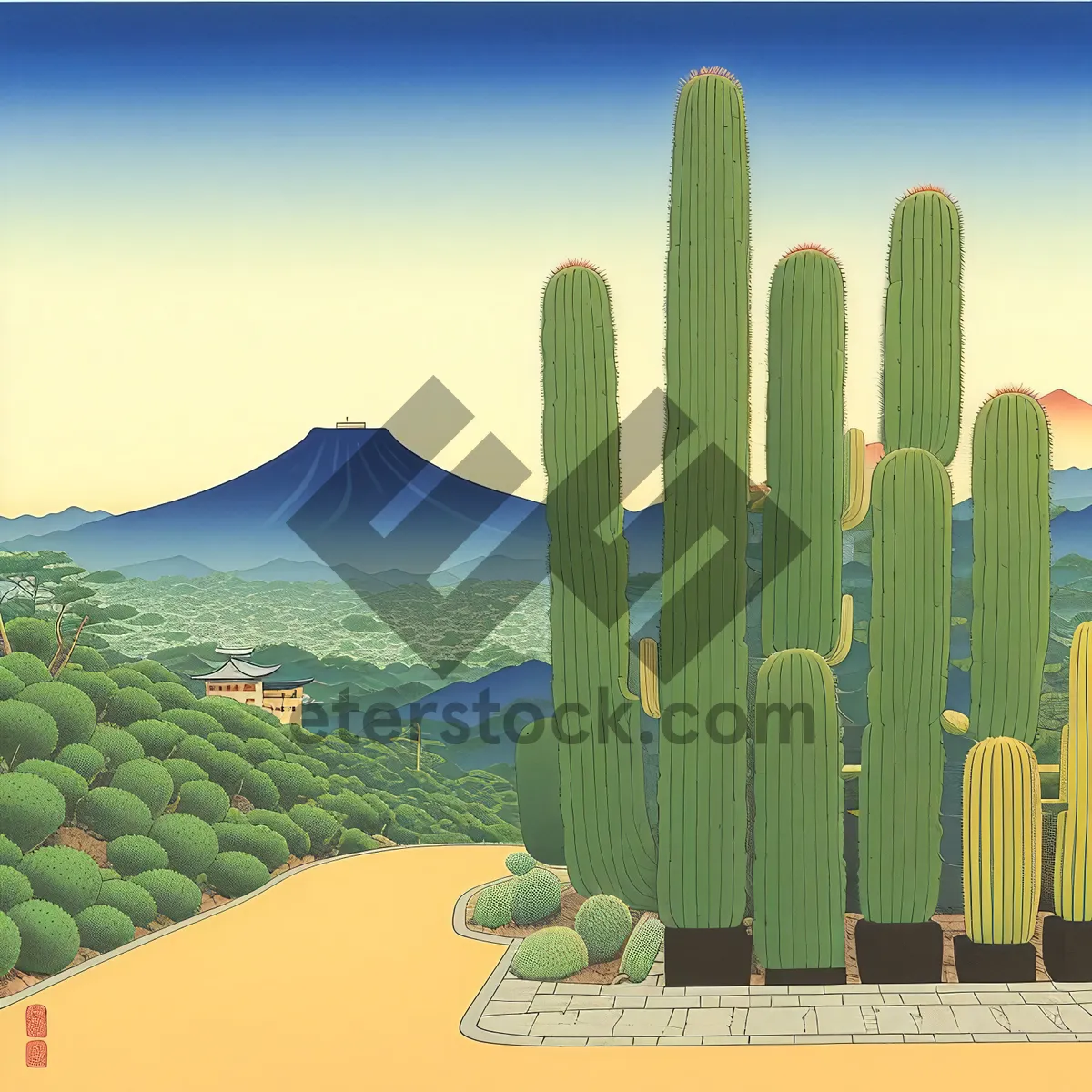 Picture of Desert Oasis: Saguaro Cactus in Majestic Landscape