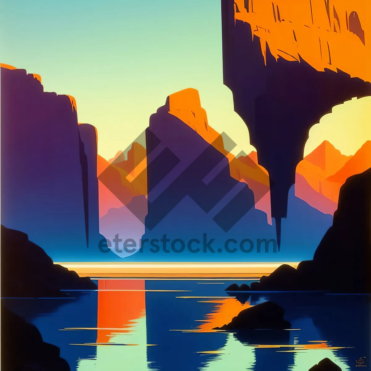 Picture of Vibrant Sunset Surfer Silhouette on Map Sky