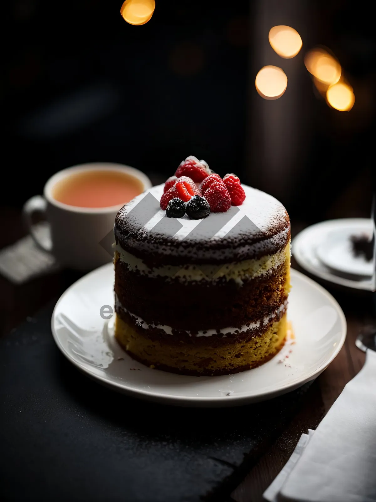 Picture of Delicious Fruit Cake with Cream and Coffee