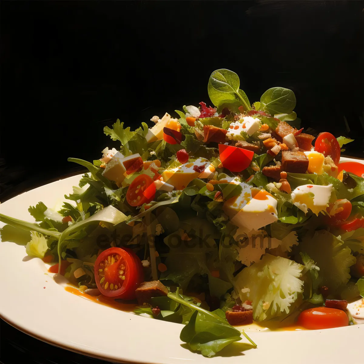 Picture of Fresh vegetable salad with cherry tomatoes and cheese.