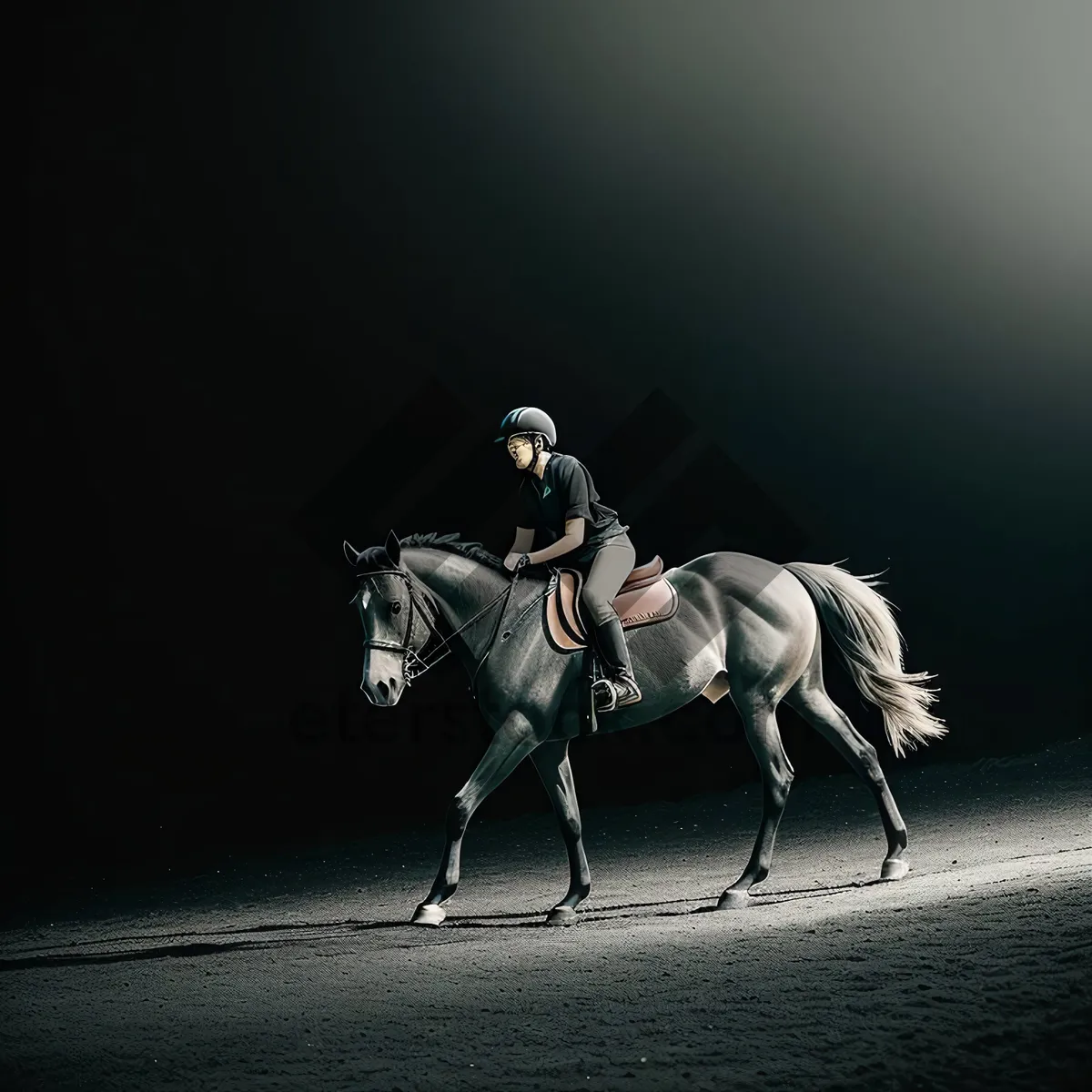 Picture of Silhouette of Horse and Rider at Desert Sunset