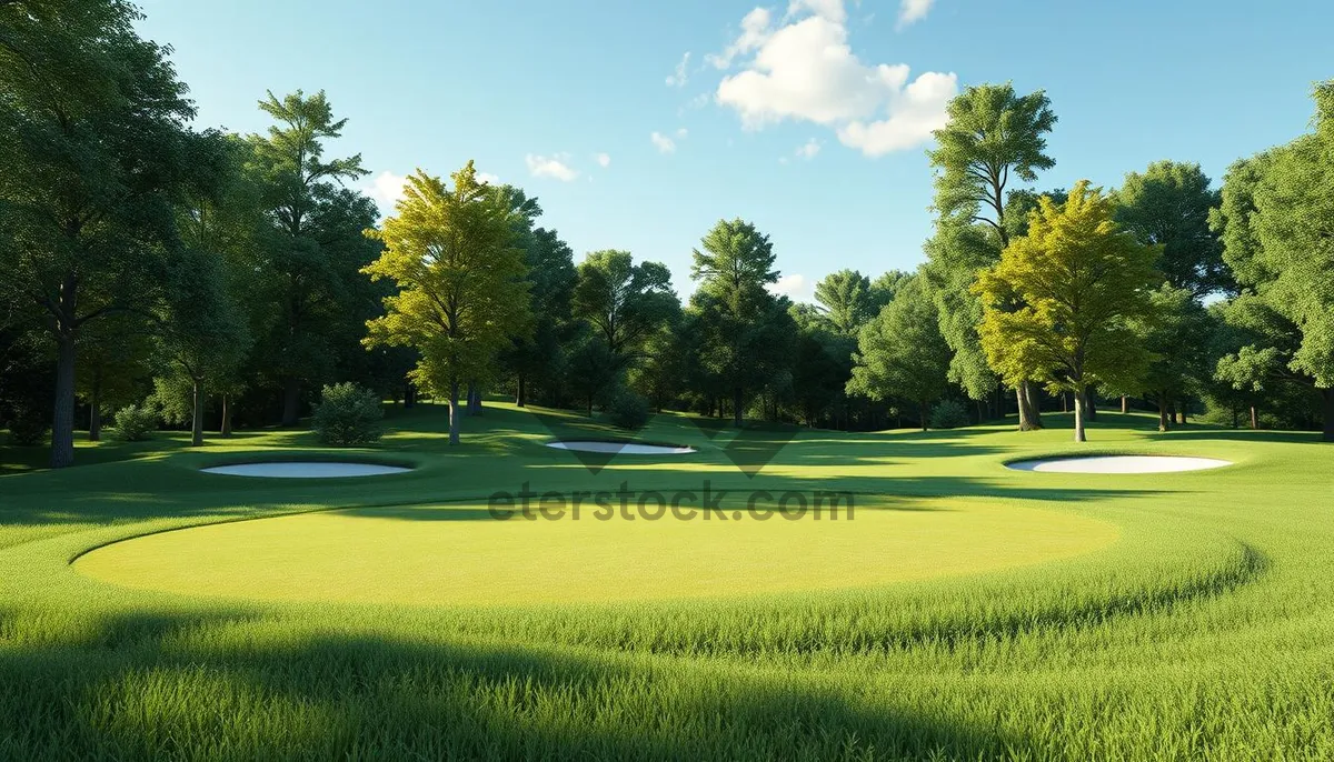 Picture of Scenic golf course with flag and golfer