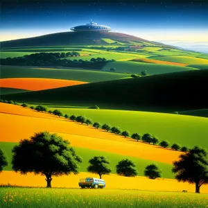 Vibrant rapeseed fields under clear blue sky