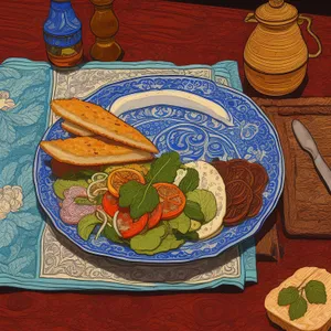 Delicious gourmet meat dish on ceramic plate wildfire slice.