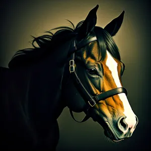 Majestic Thoroughbred Stallion in Equestrian Headgear.