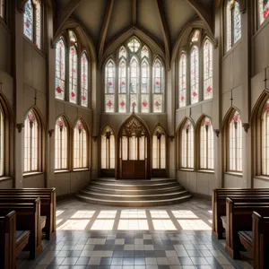 Vintage Gothic Cathedral Interior with Ornate Altar