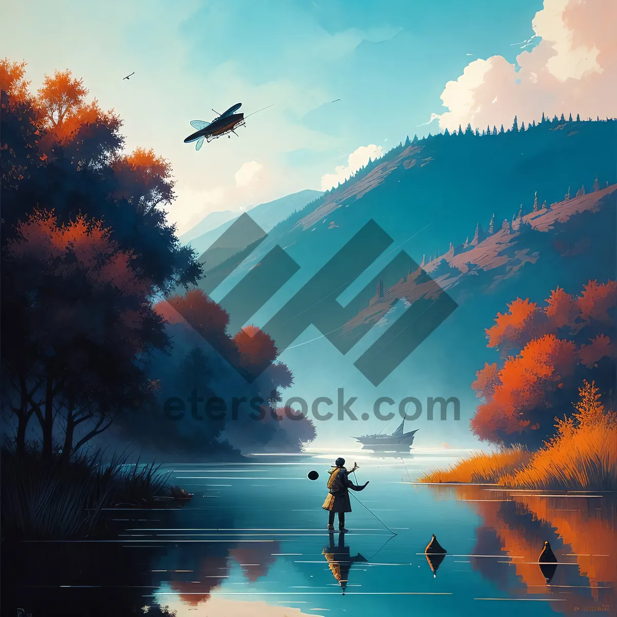 Picture of Majestic Sunset Illuminating Mountain Landscape Reflection