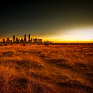 Vibrant Sunset Over Rural Meadow