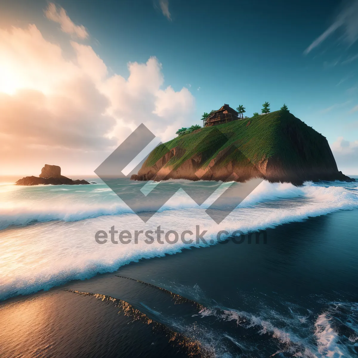 Picture of Sun-kissed paradise: Serene beach coastline with tropical waves