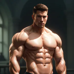 Muscular Male Wrestler Flexing in Gym