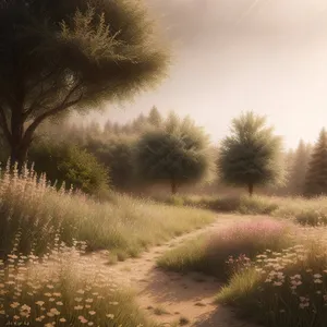 Rural Sunset over Scenic Countryside Landscape