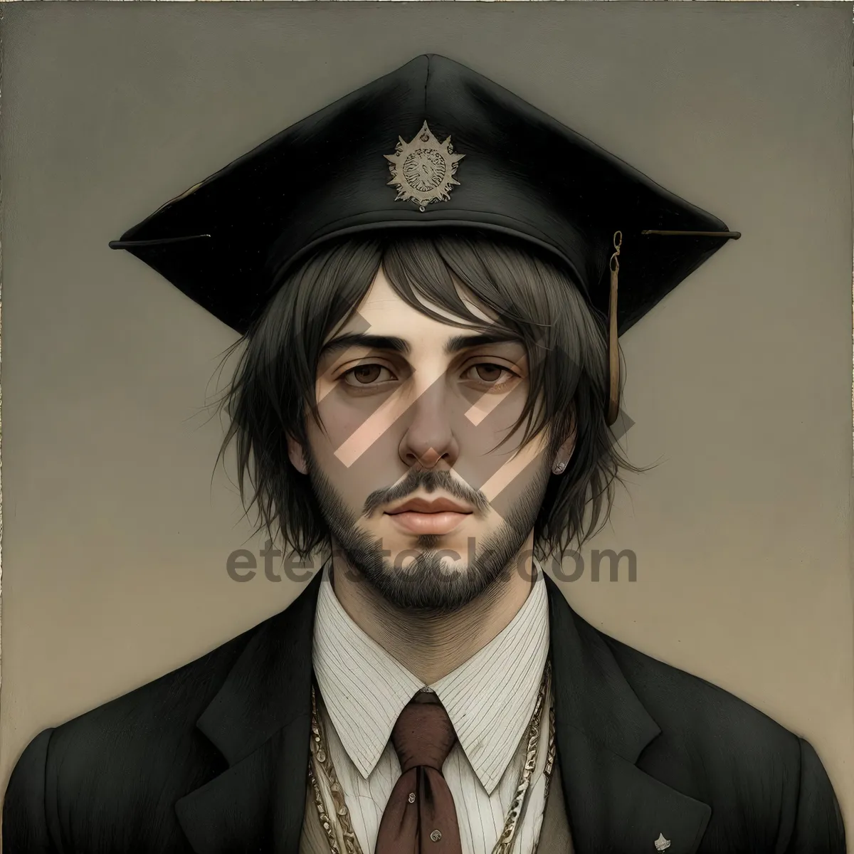 Picture of Smiling man in stylish suit and hat holding umbrella