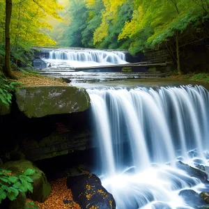 Serene Mountain Waterfall in Forest Oasis