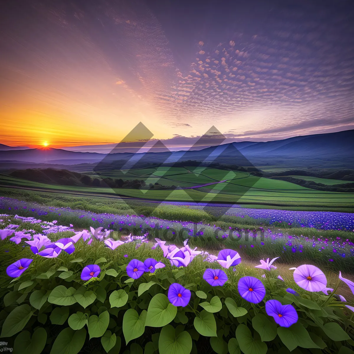 Picture of Serene Summer Meadow with Rolling Clouds
