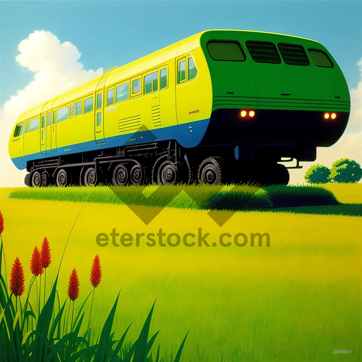 Picture of Sunlit Countryside Horizon with Clouds and Vehicles