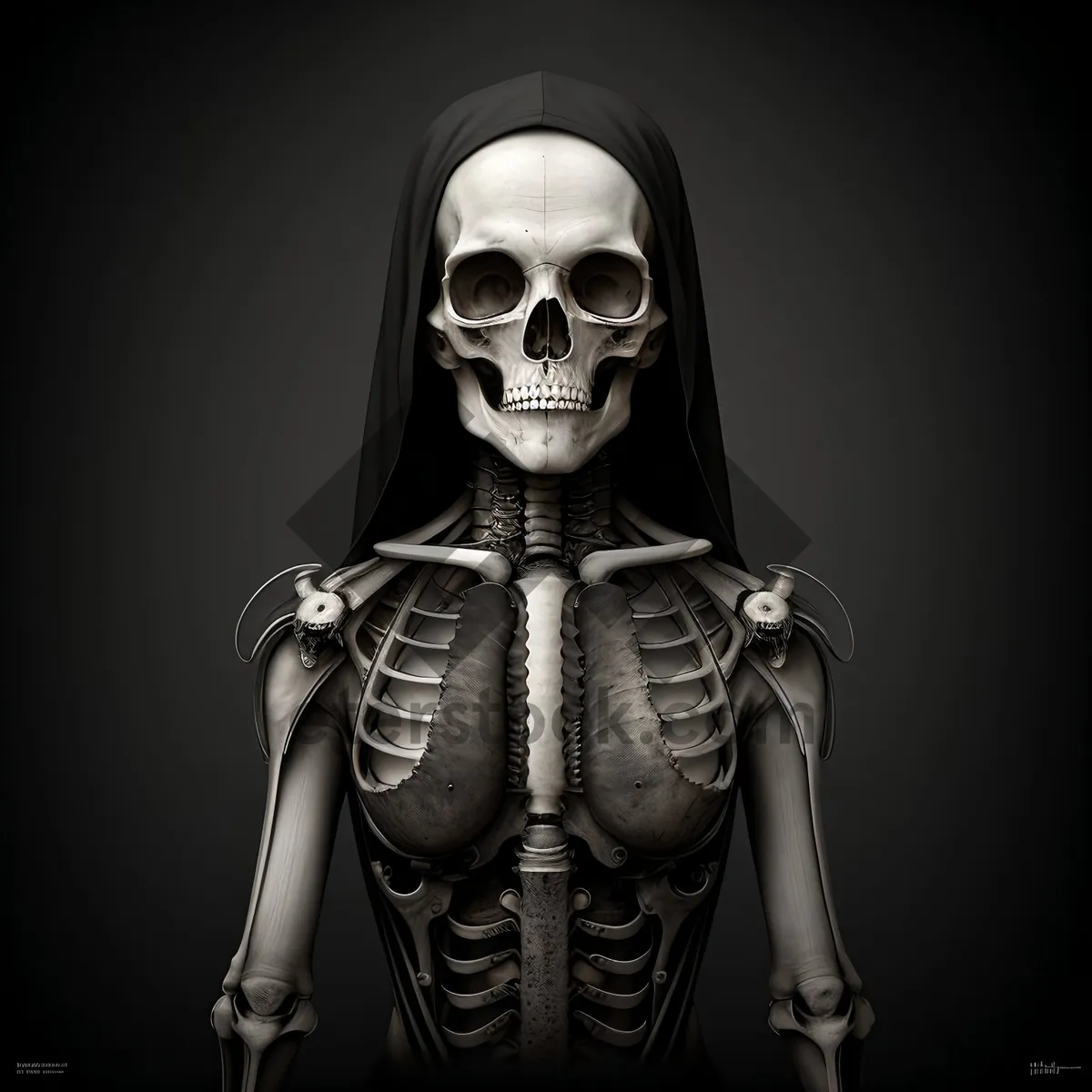 Picture of Anatomical Skull Sculpture in Black: Male Bone Structure