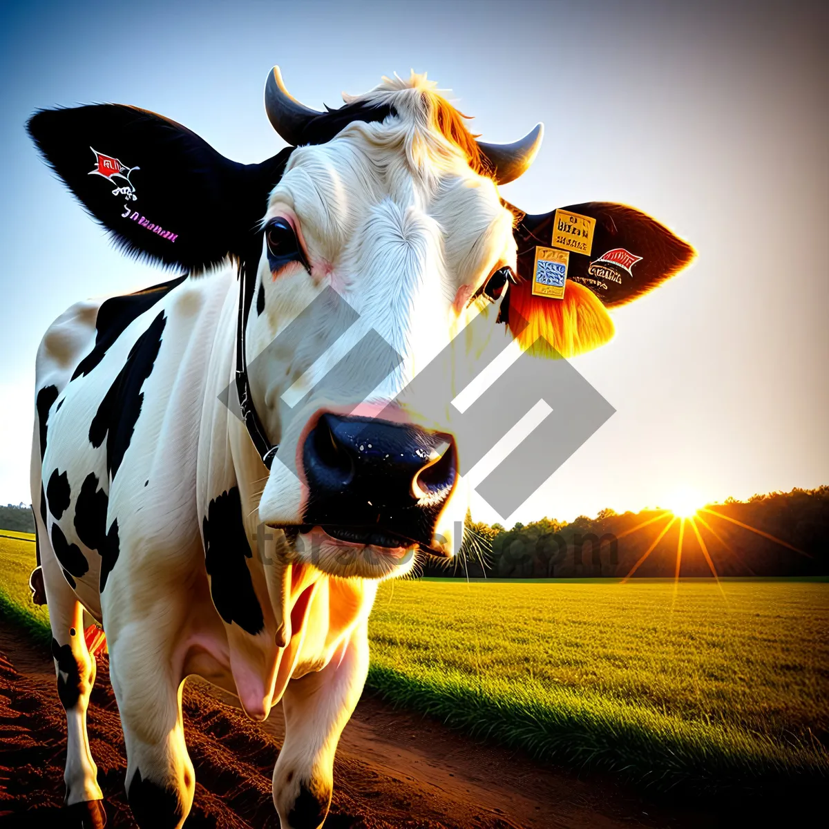 Picture of Ranch Sunset: Serene Cattle Grazing on Open Fields