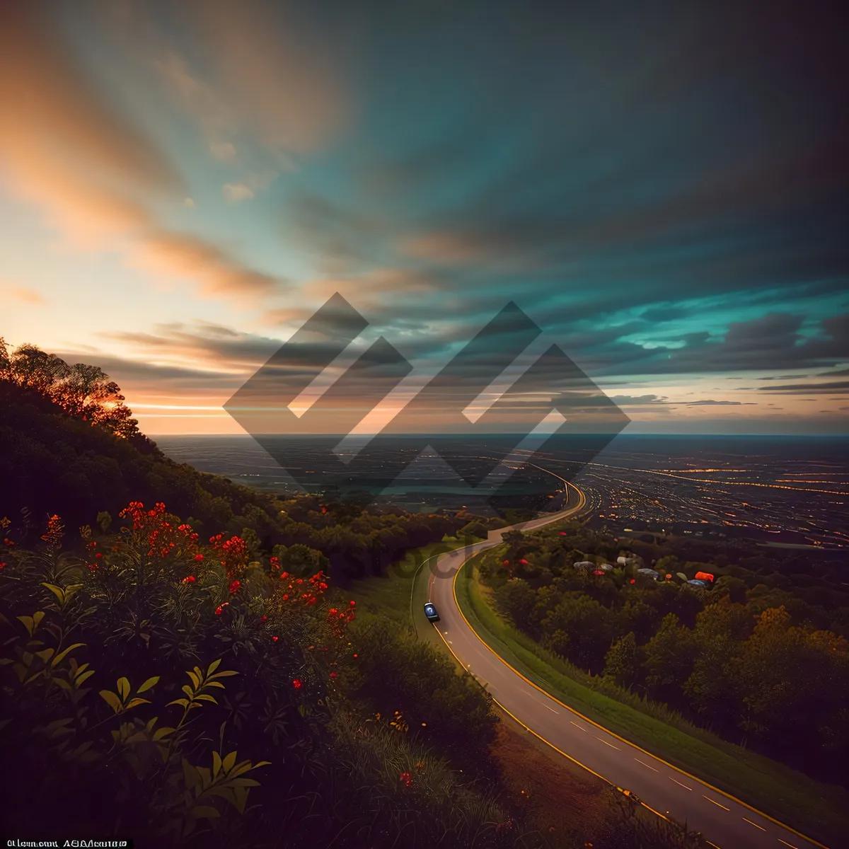 Picture of Sunset Highway: Scenic Summer Road with Vibrant Sky