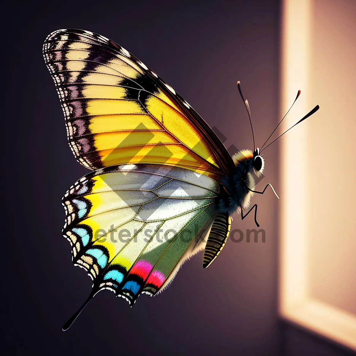 Picture of Colorful Monarch Butterfly Flying in Summer Meadow