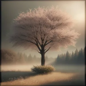 Celestial Tree Amidst Serene Winter Landscape