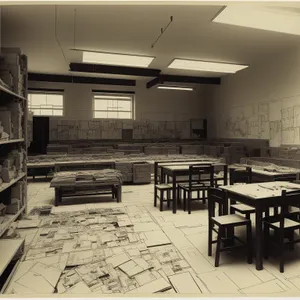 Modern Furnished Classroom with Wooden Furniture