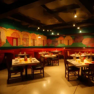 Modern interior design of luxury restaurant dining room.