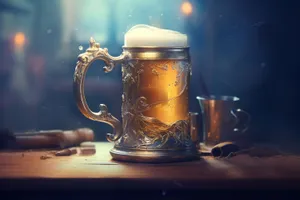 Yellow beer glass with frothy golden brew