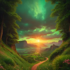 Vibrant Sunset over Mountain Landscape