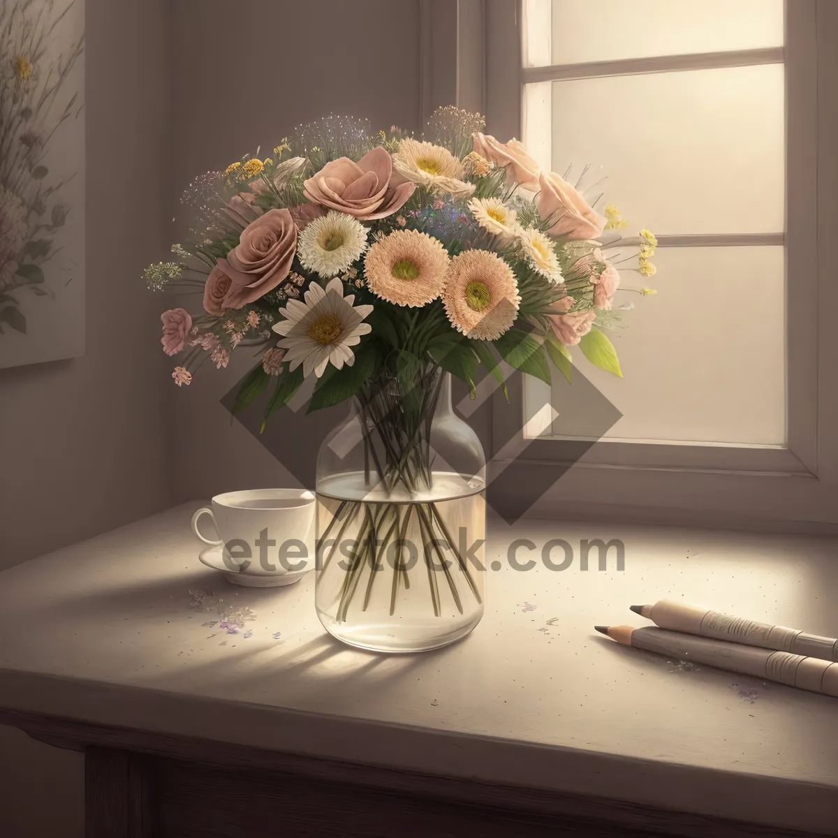 Picture of Romantic Floral Table Decor with Pink Bouquet