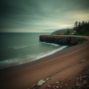 Tranquil Coastal Sunset Over Tropical Beach