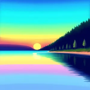 Serene Sunset over Ocean's Horizon: Captivating Coastal Landscape