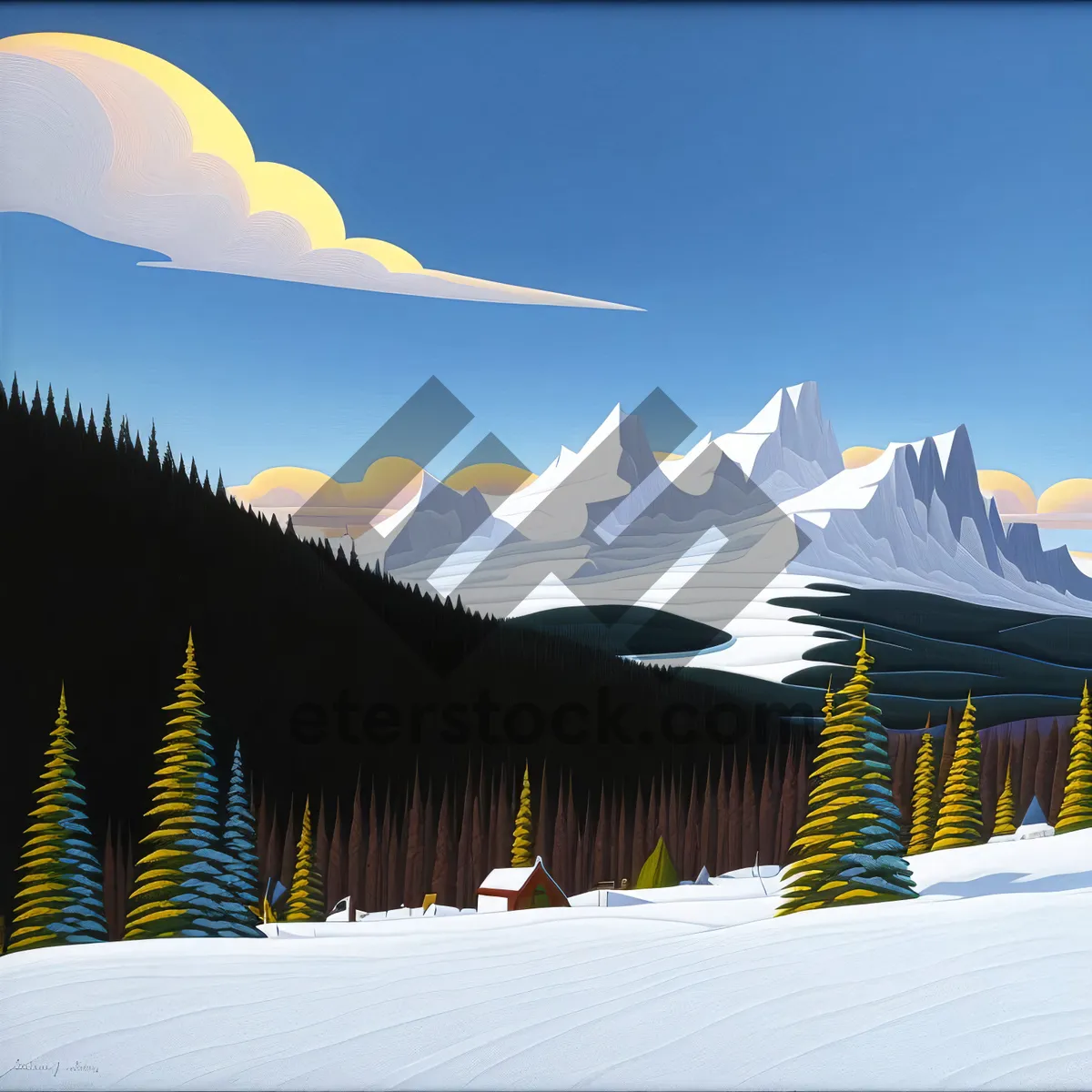 Picture of Winter Wonderland Ski Resort - Snowy Mountain Landscape