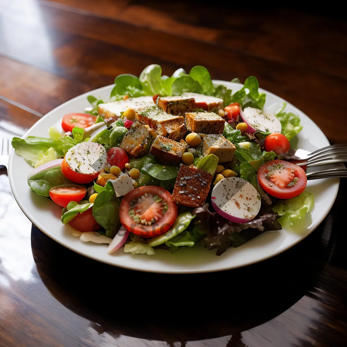 Picture of Healthy Vegetable Salad with Cheese and Grilled Chicken