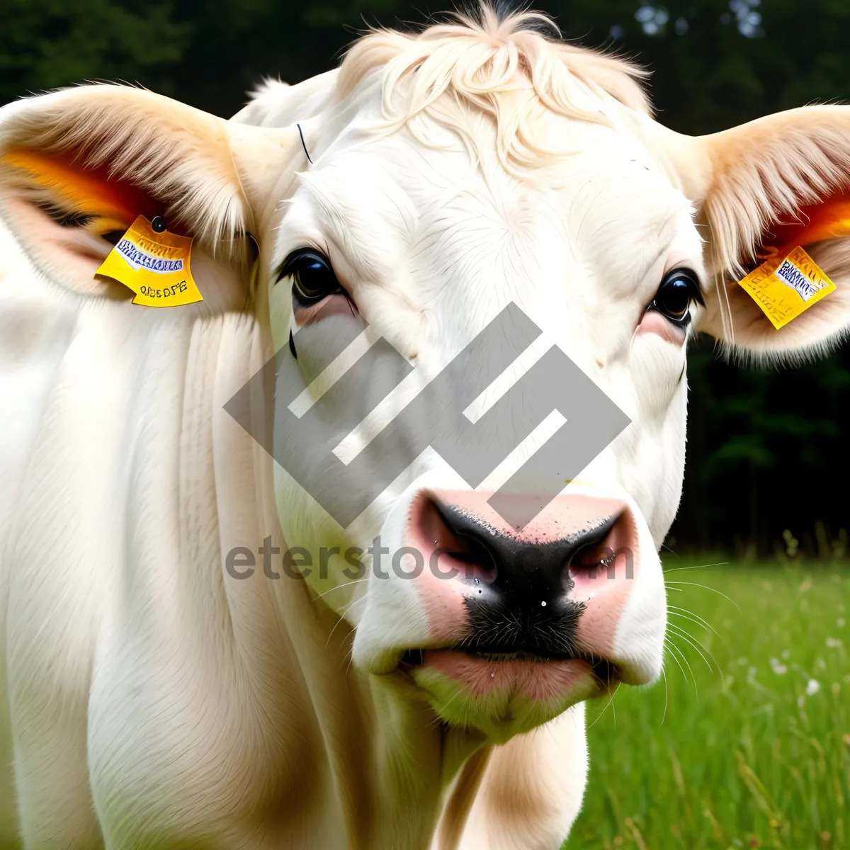 Picture of Rural Cow Grazing on Green Pasture