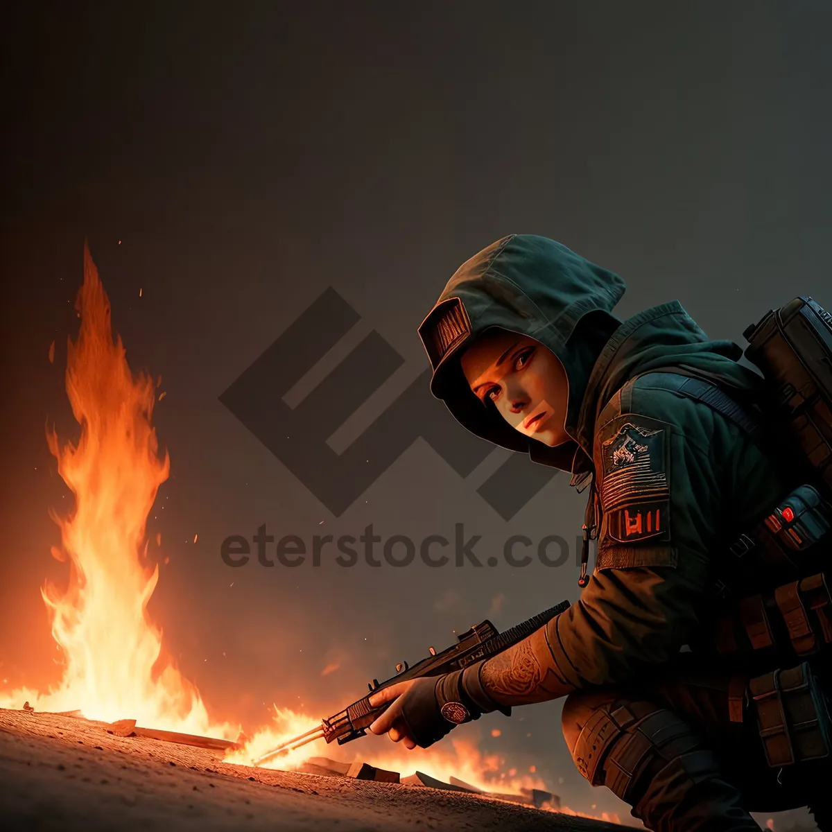 Picture of Nighttime DJ igniting fiery performance with flamethrower