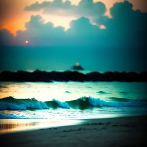 Sunset Beach Horizon: Tranquil Serenity by the Sea
