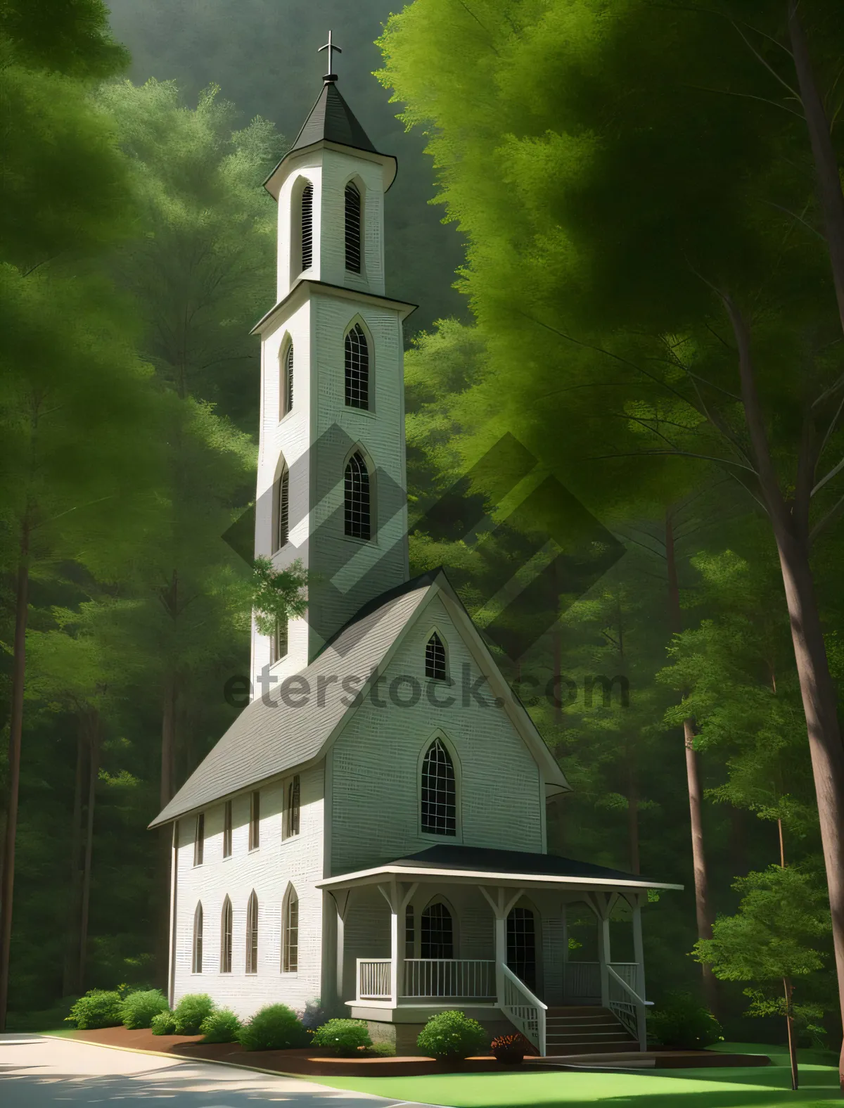 Picture of Ancient Bell Tower Stands Tall Over Church