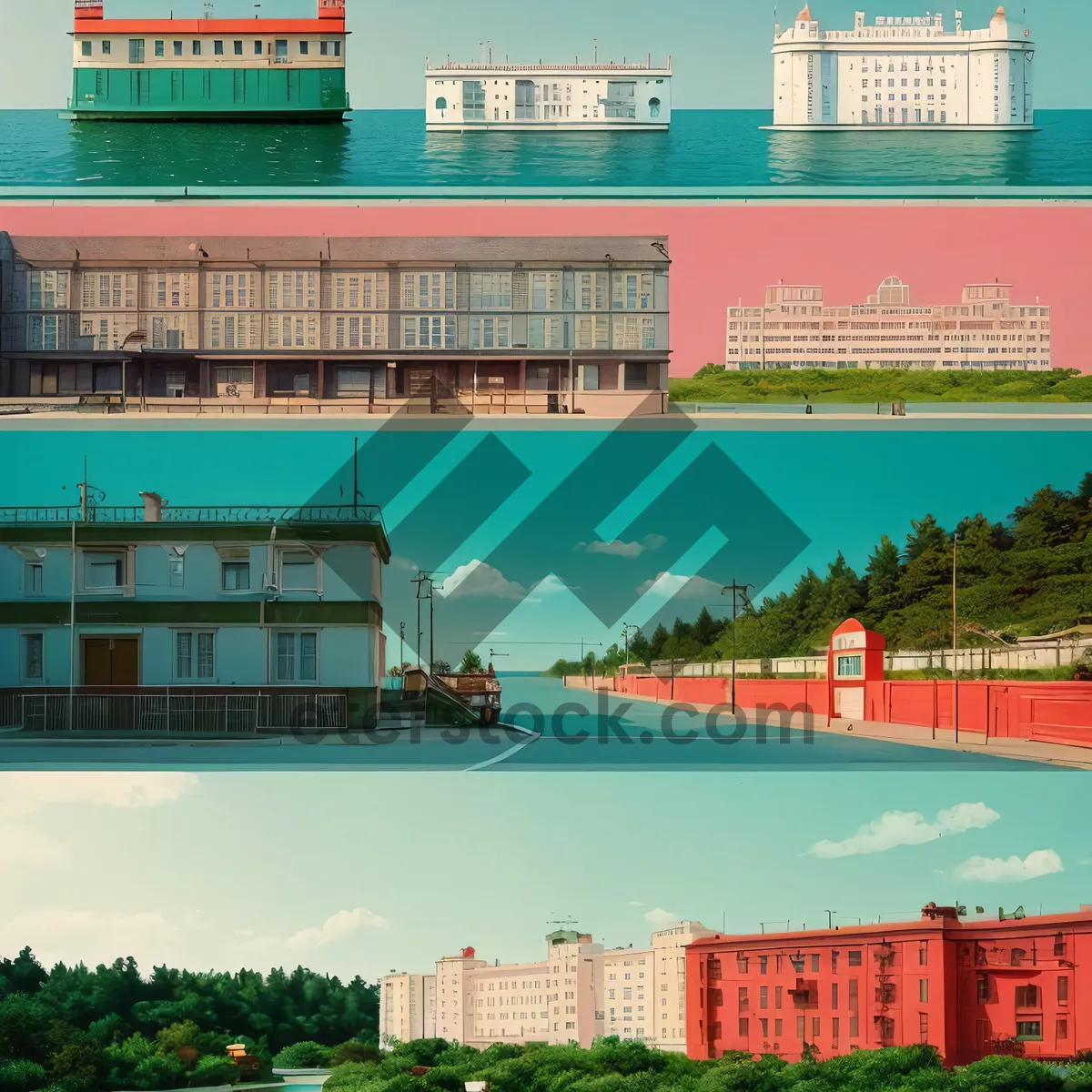 Picture of Seaside Cityscape: Majestic Cargo Ship in Harbor