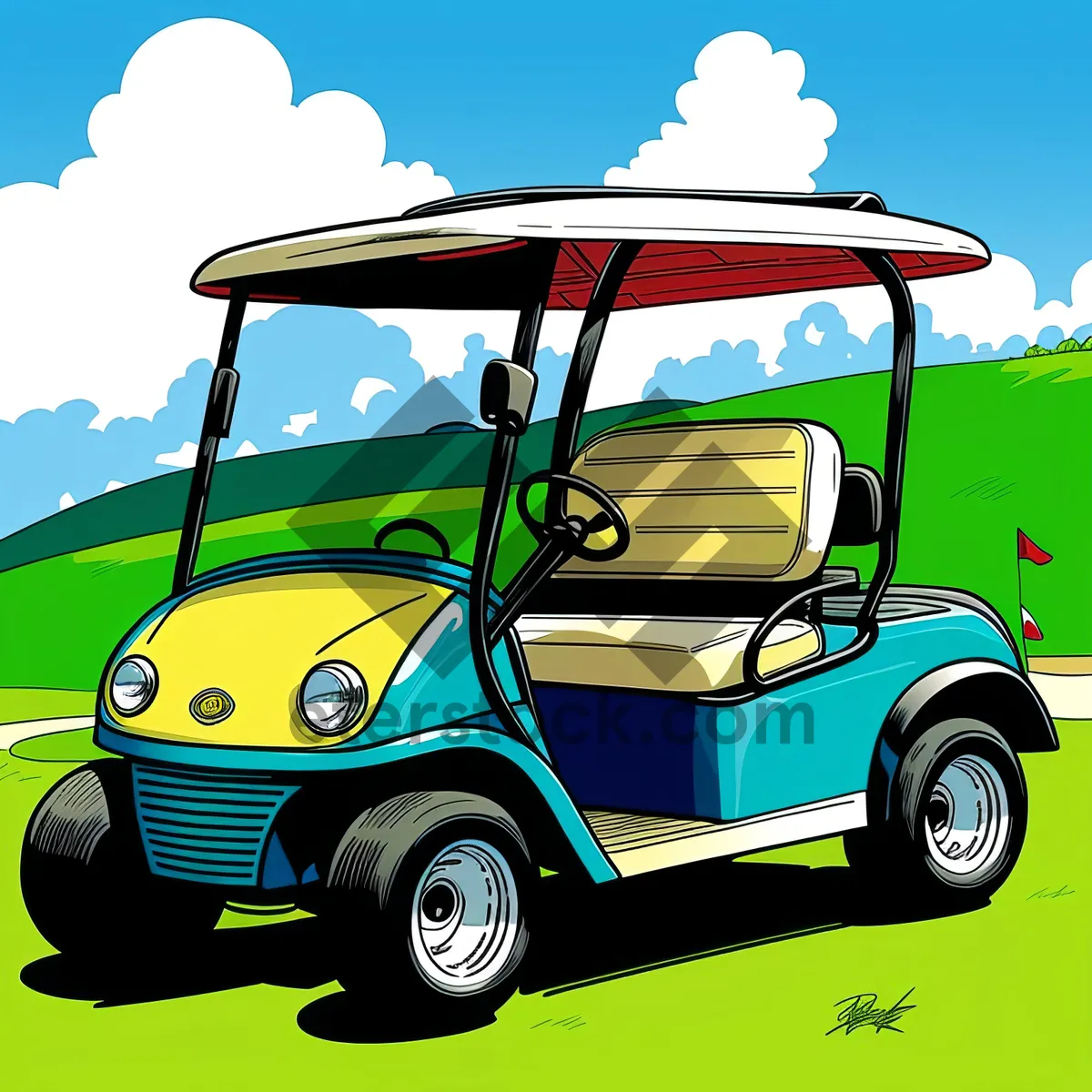 Picture of Golfer driving on golf course with car