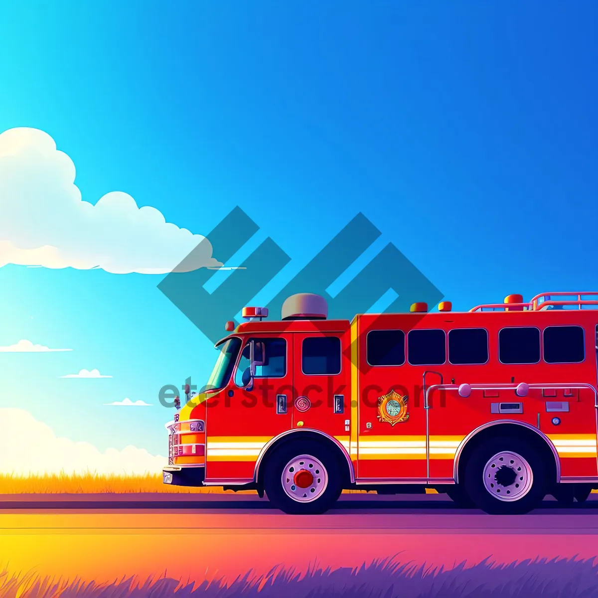 Picture of Sunset Fire Engine in Rural Landscape
