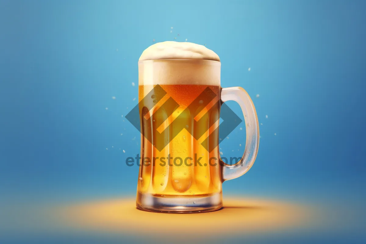 Picture of Golden beer in glass mug at party